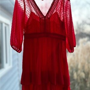 Sheer Red Polka Dot Dress-Anthropologie
